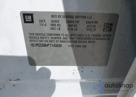 2015 Chevrolet Cruze 1Lt Auto from USA, damaged, VIN 1G1PC5SB4F7143639